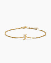 Petite Pavé Initial Chain Bracelet in 18K Yellow Gold with Diamond J
